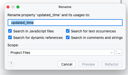 Refactoring de code de l'attribut "ts" vers le nom "updated_time" dans l'objet typescript "CertificatSafe". Le refactoring impactera les fichiers javascript et aussi les occurrences de texte.